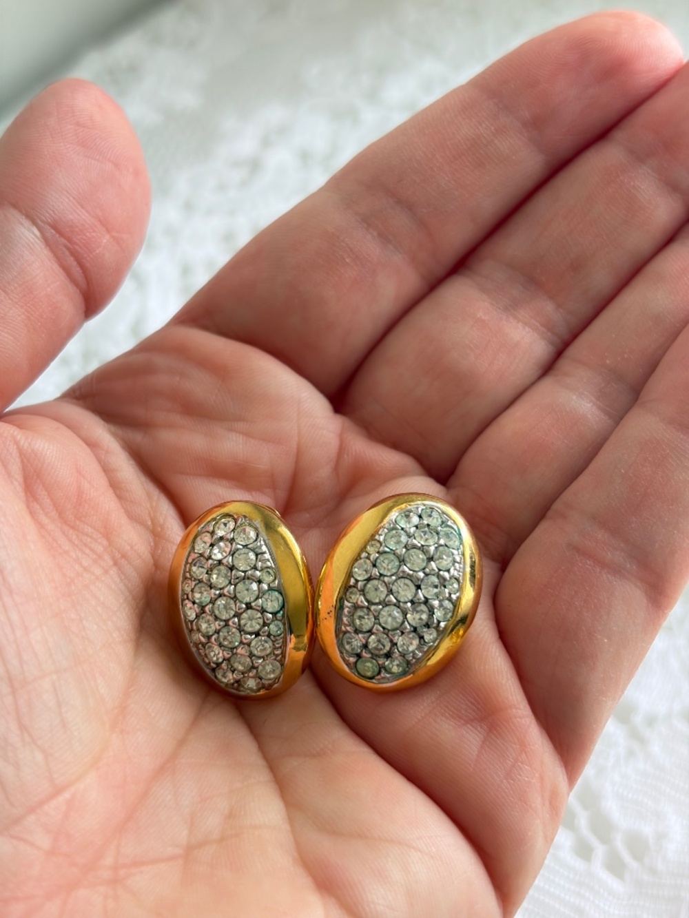 Vintage Butler Gold Tone Rhinestone Pierced Earrings